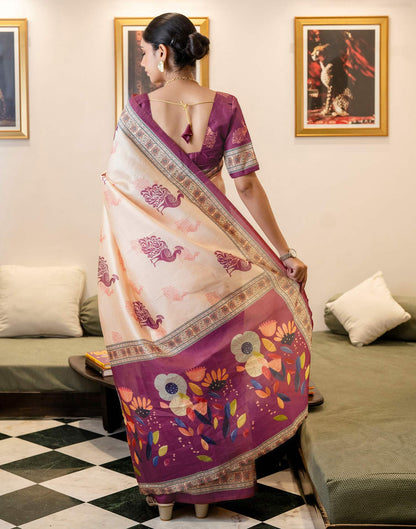 Ready To Wear Dark Beige Silk Printed Saree