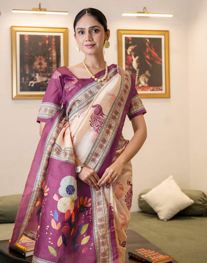Ready To Wear Dark Beige Silk Printed Saree