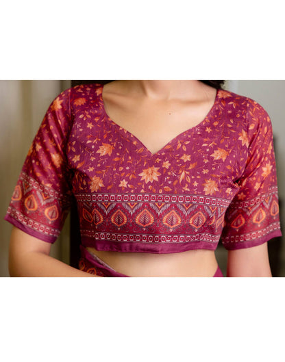 Ready To Wear Dusty Wine Linen Printed Saree