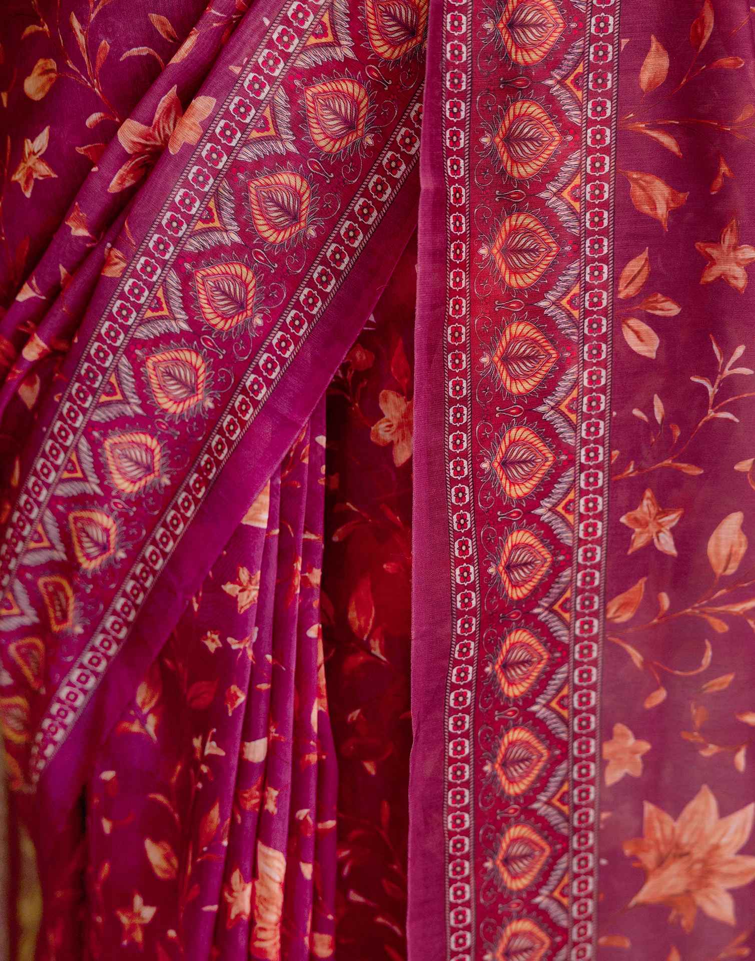 Ready To Wear Dusty Wine Linen Printed Saree