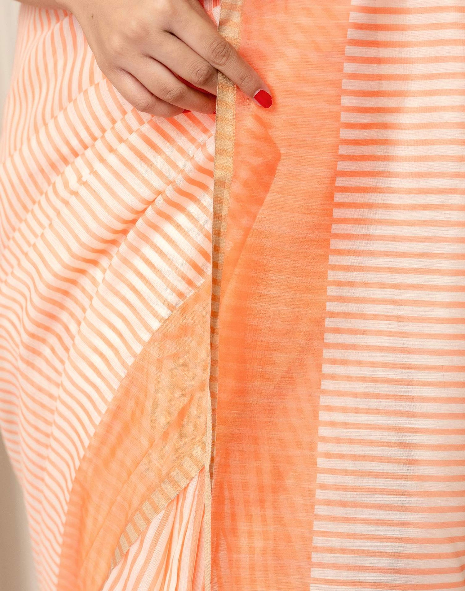 Ready To Wear Off White Linen Printed Saree