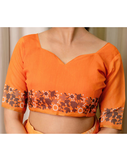 Ready To Wear Off White Linen Printed Saree