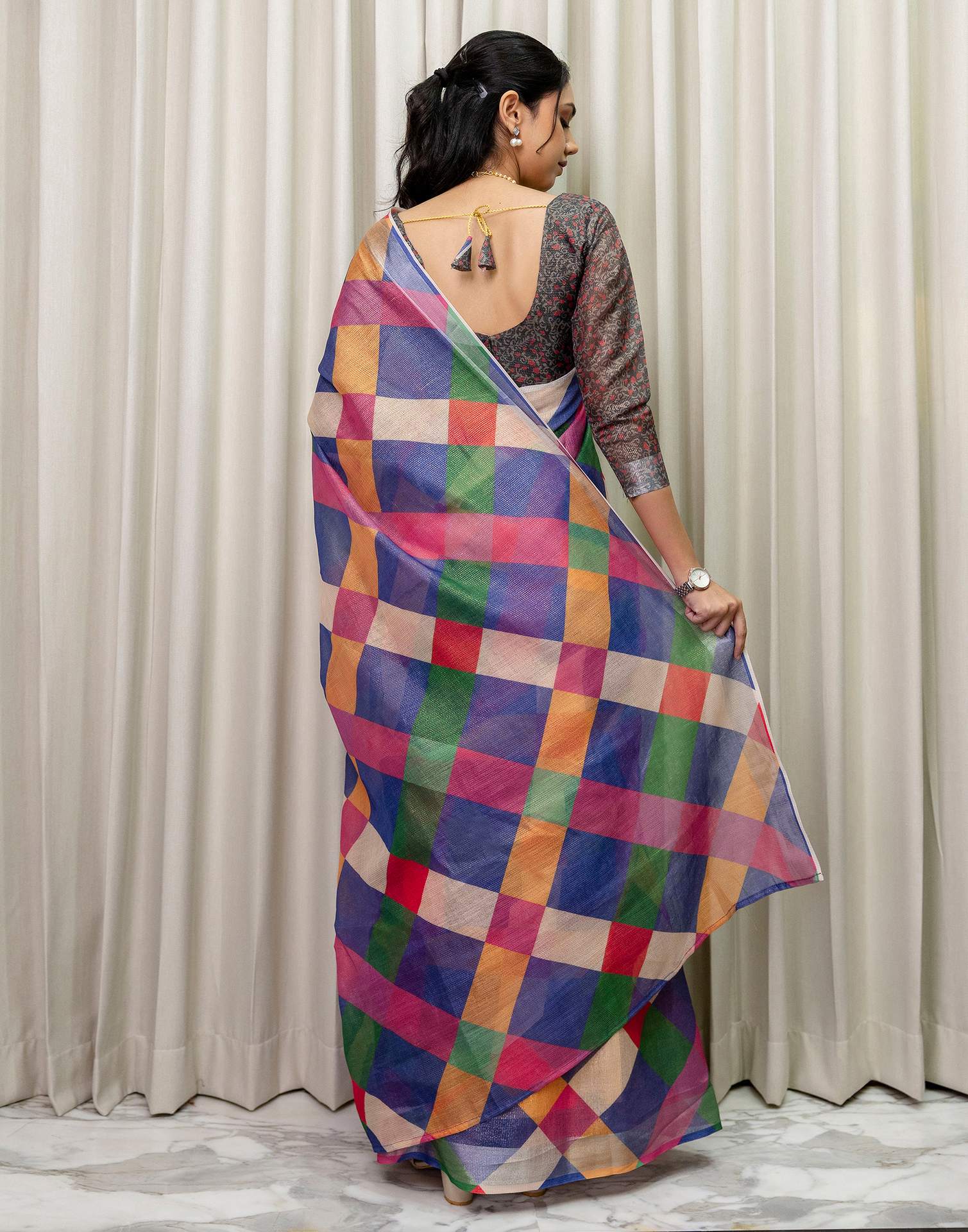 Ready To Wear Multicoloured Cotton Printed Saree