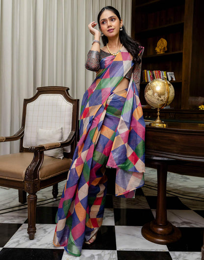Ready To Wear Multicoloured Cotton Printed Saree
