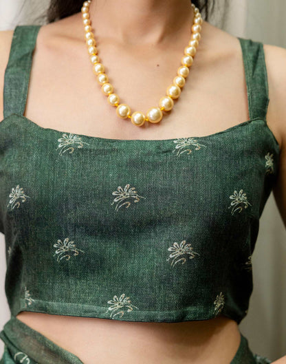 Ready To Wear Dusty Green Cotton Printed Saree