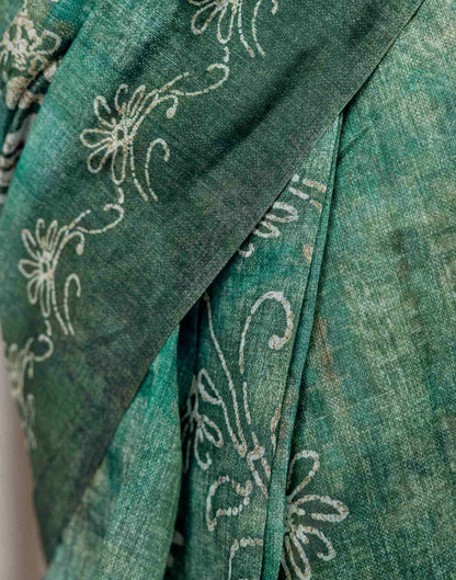 Ready To Wear Dusty Green Cotton Printed Saree