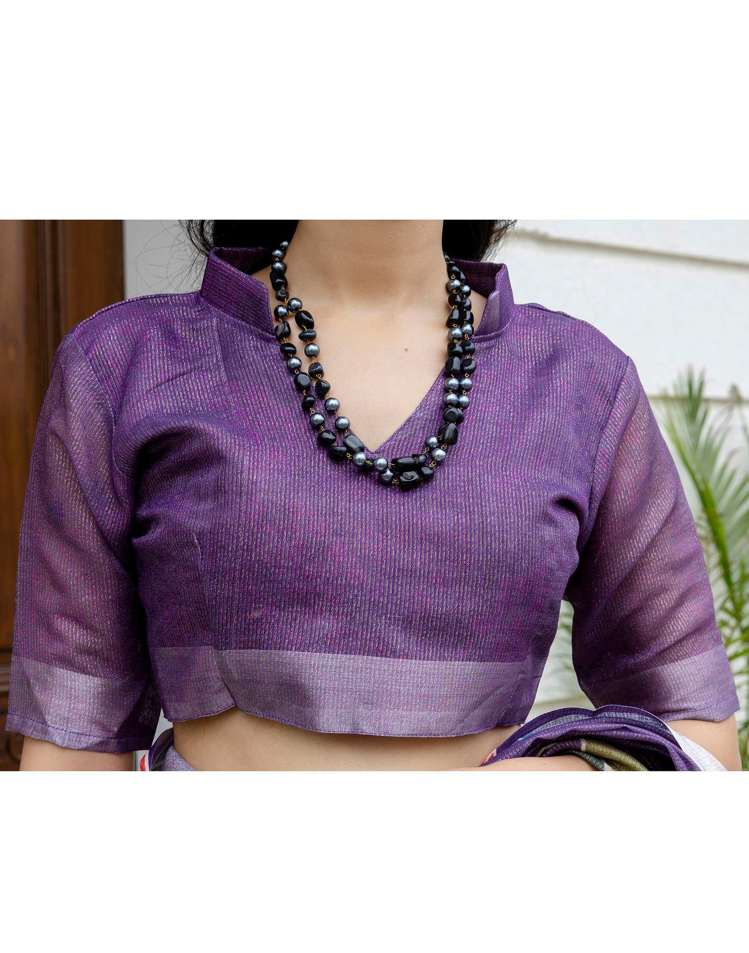 Ready To Wear Violet Cotton Printed Saree