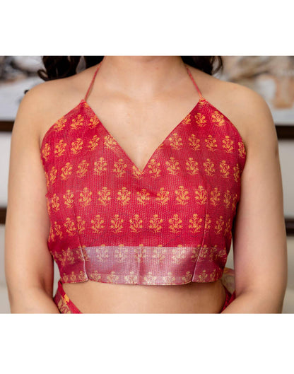 Ready To Wear Dusty Orange Cotton Printed Saree