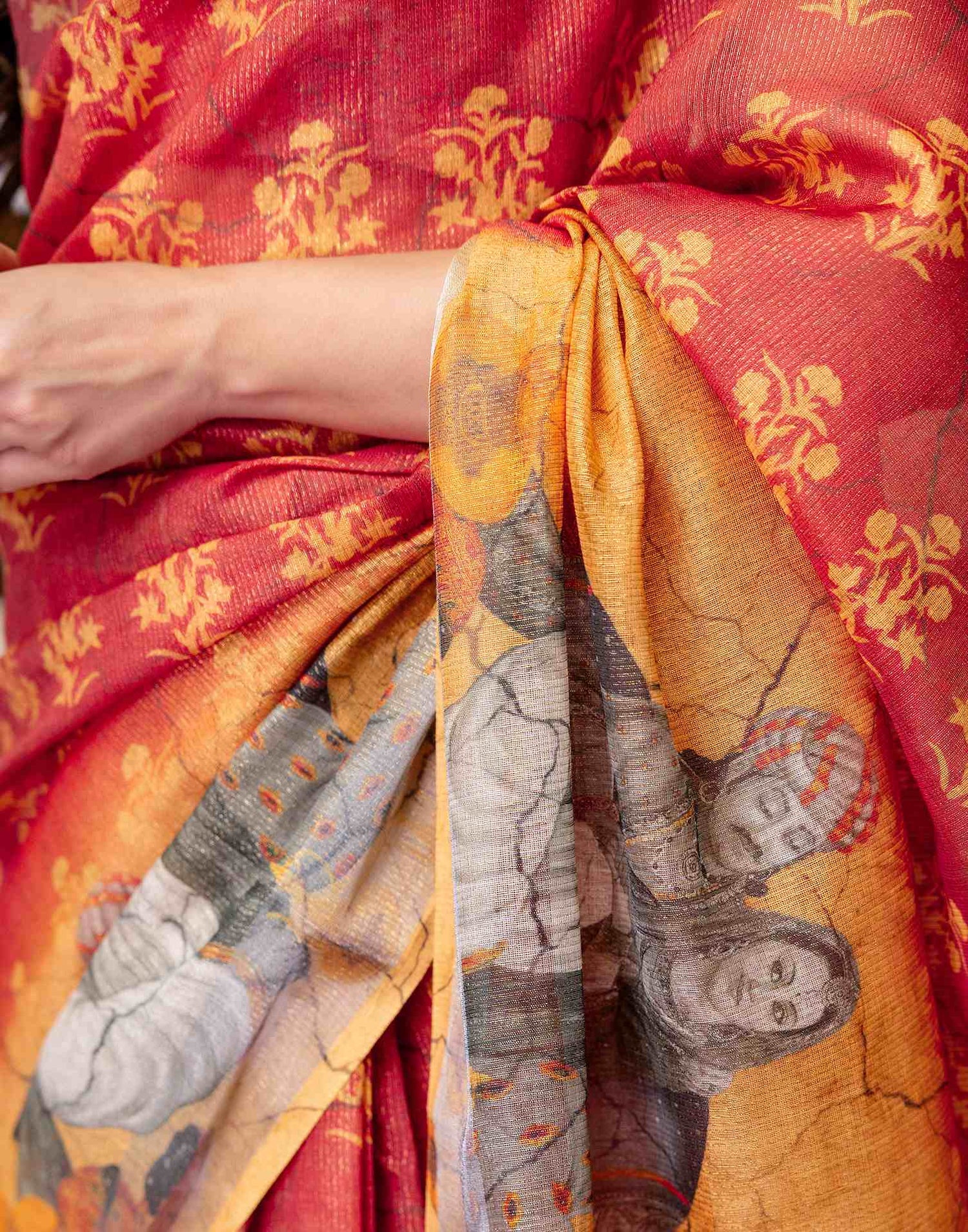 Ready To Wear Dusty Orange Cotton Printed Saree