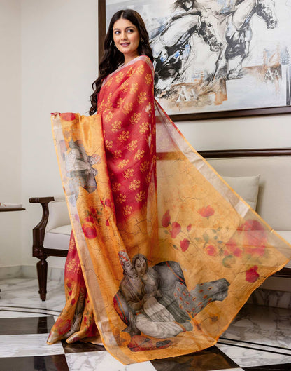 Ready To Wear Dusty Orange Cotton Printed Saree
