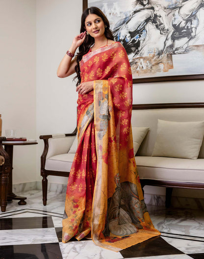 Ready To Wear Dusty Orange Cotton Printed Saree