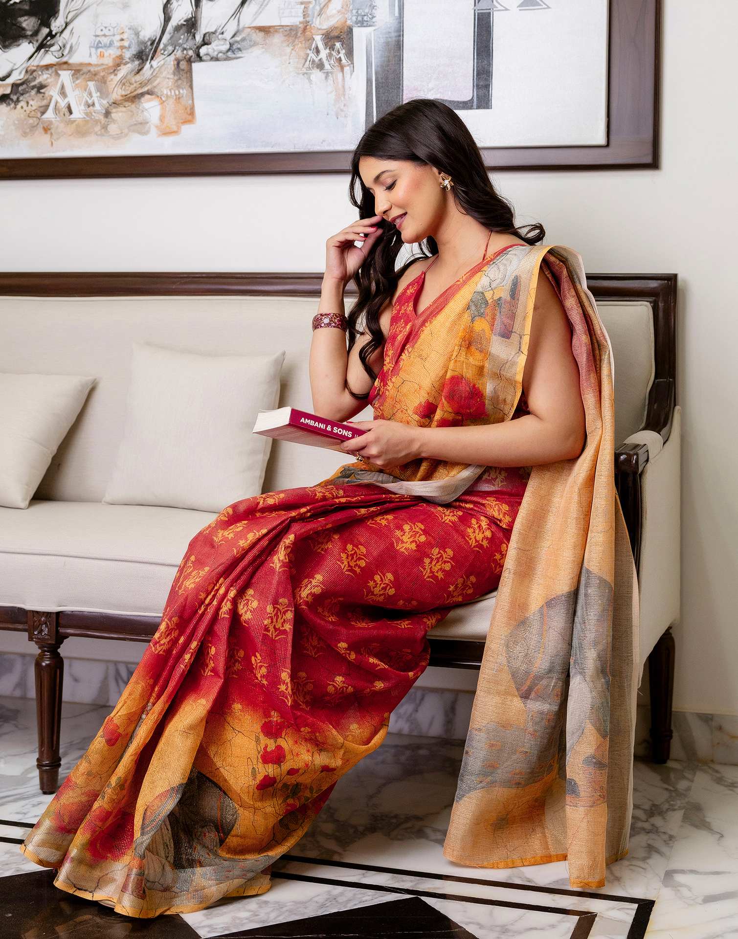 Ready To Wear Dusty Orange Cotton Printed Saree