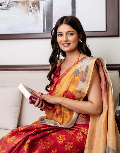 Ready To Wear Dusty Orange Cotton Printed Saree