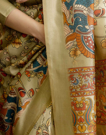 Ready To Wear Pista Green Silk Printed Saree