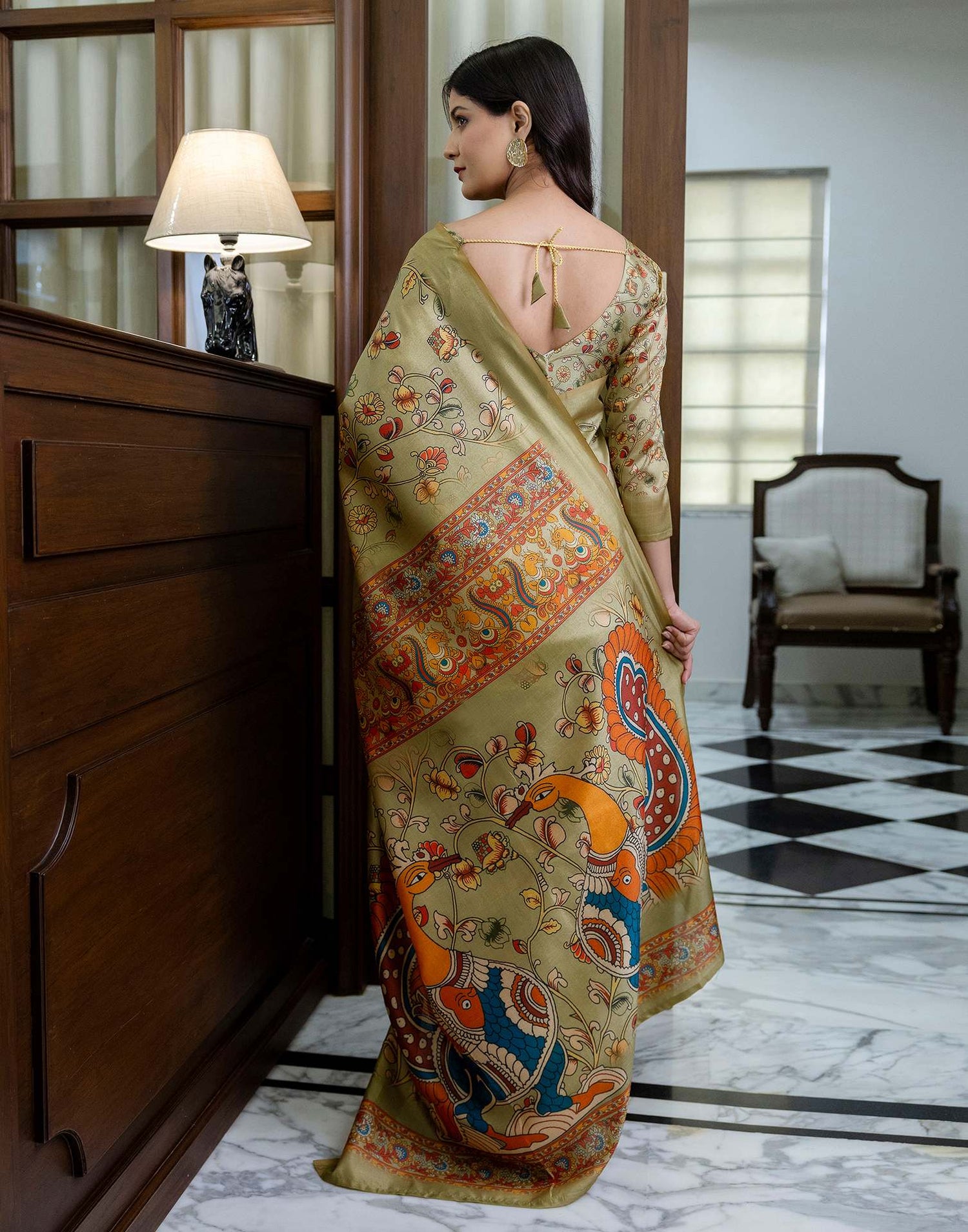 Ready To Wear Pista Green Silk Printed Saree