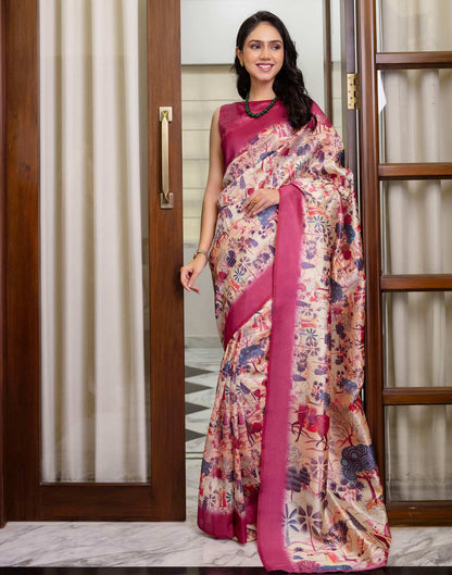 Ready To Wear Peach Silk Madhubani Printed Saree