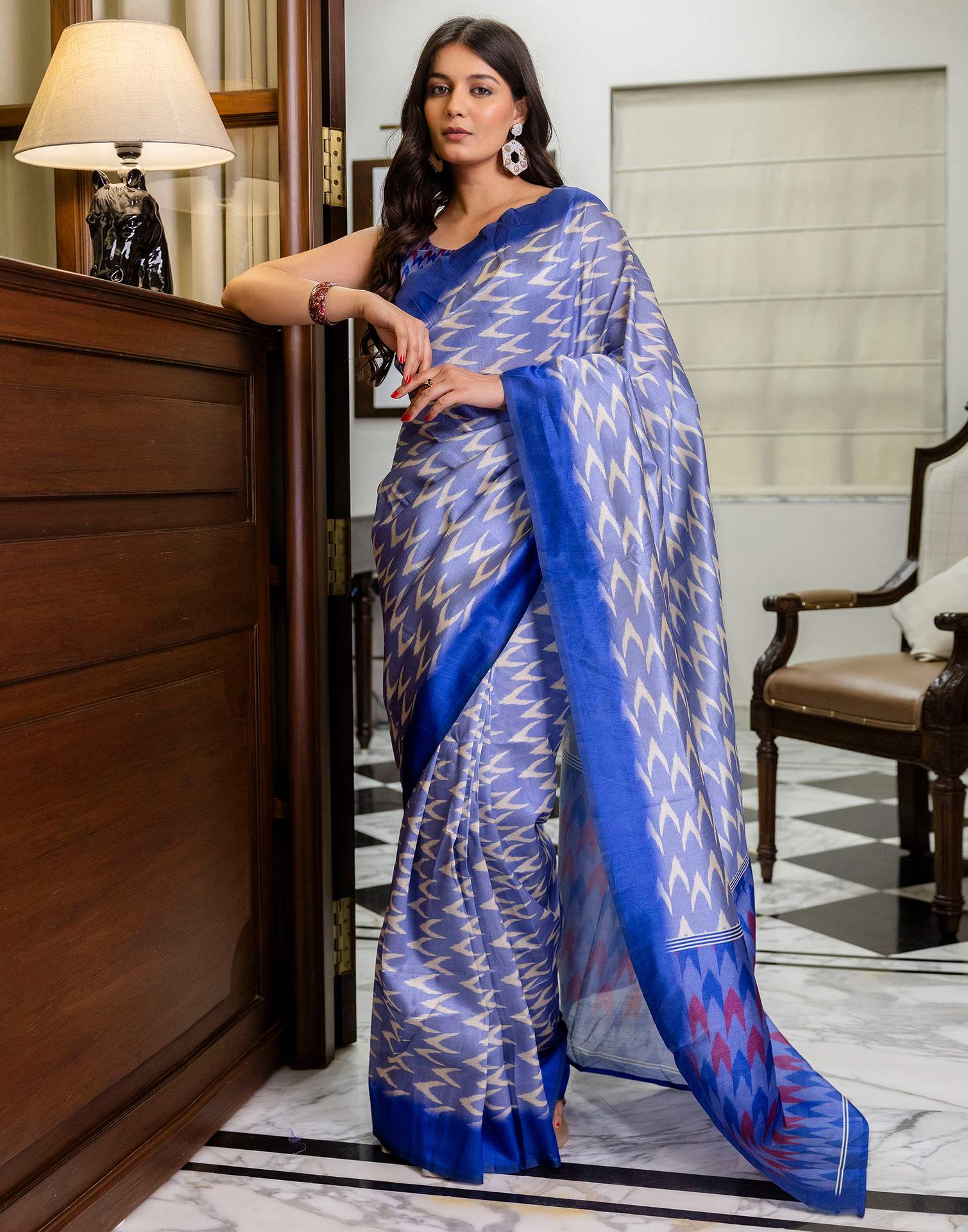 Ready To Wear Lavender Silk Ikkat Printed Saree