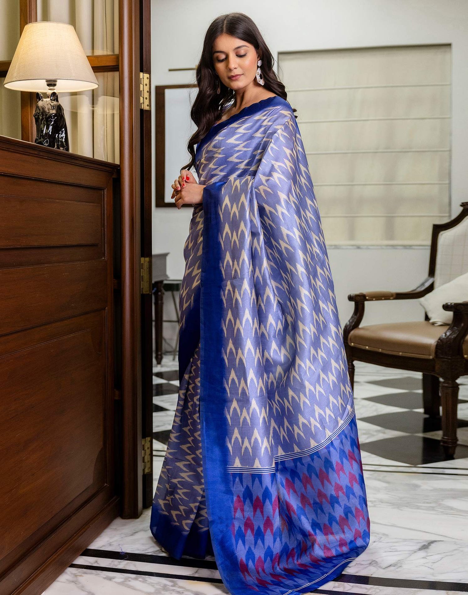 Ready To Wear Lavender Silk Ikkat Printed Saree