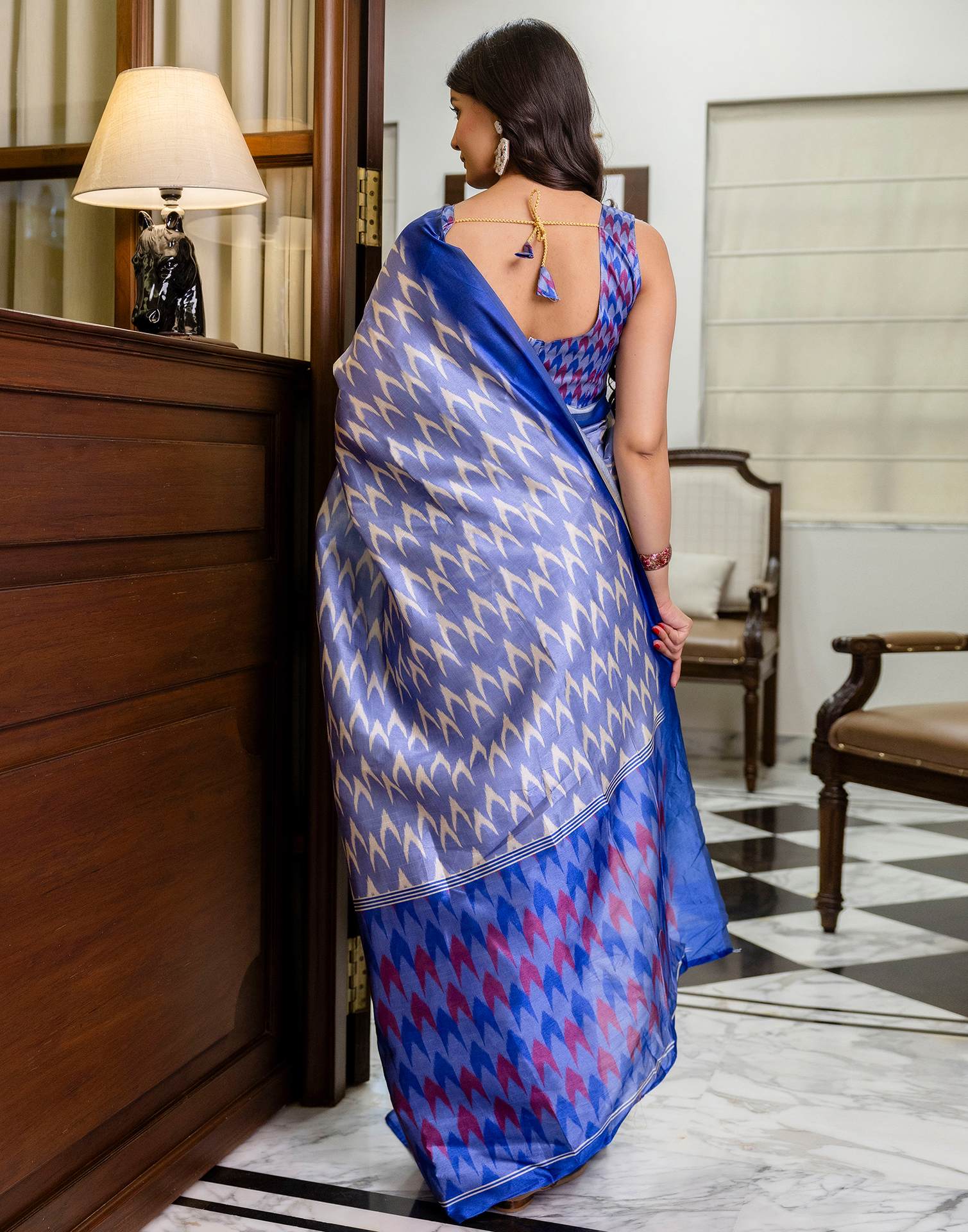 Ready To Wear Lavender Silk Ikkat Printed Saree