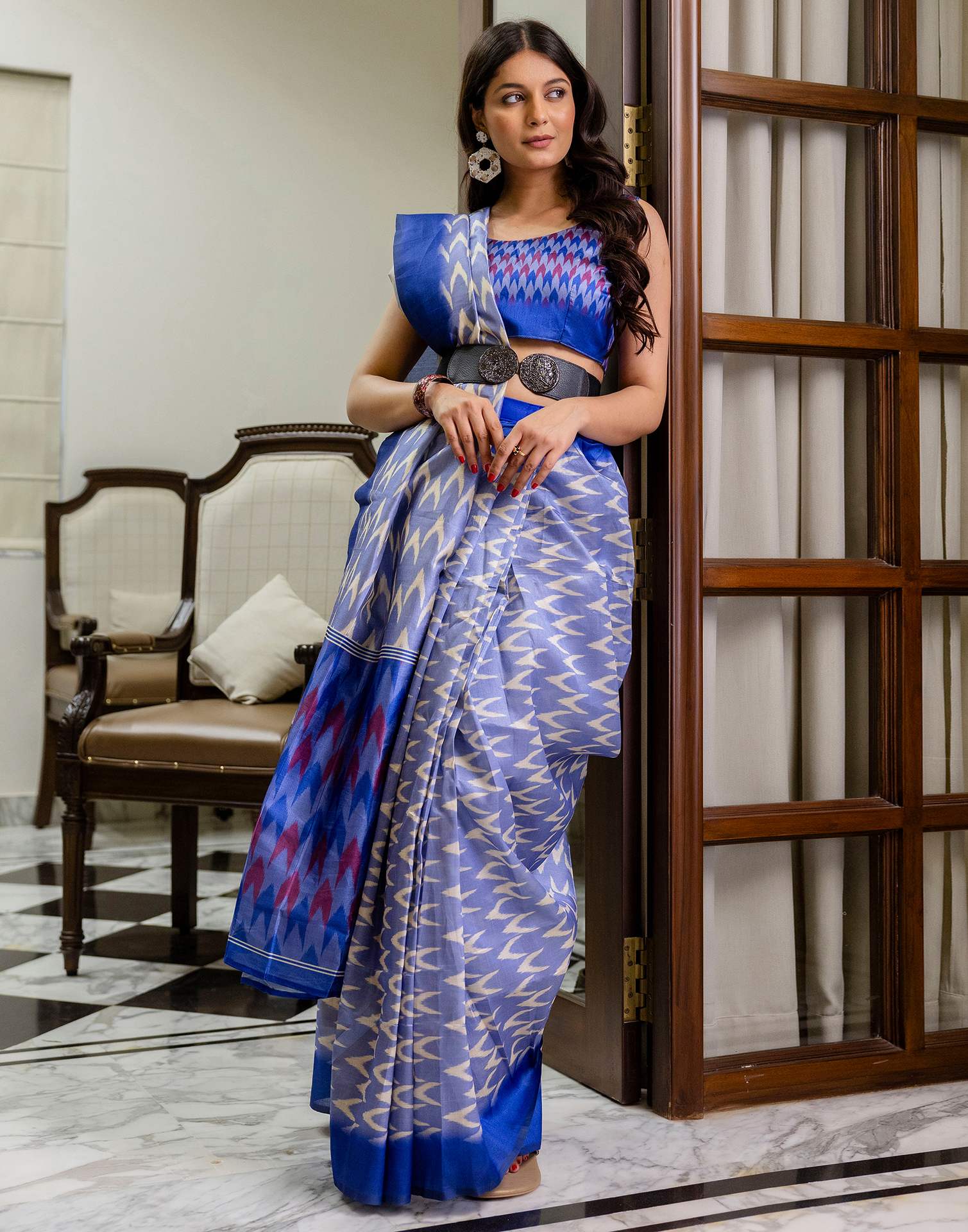 Ready To Wear Lavender Silk Ikkat Printed Saree