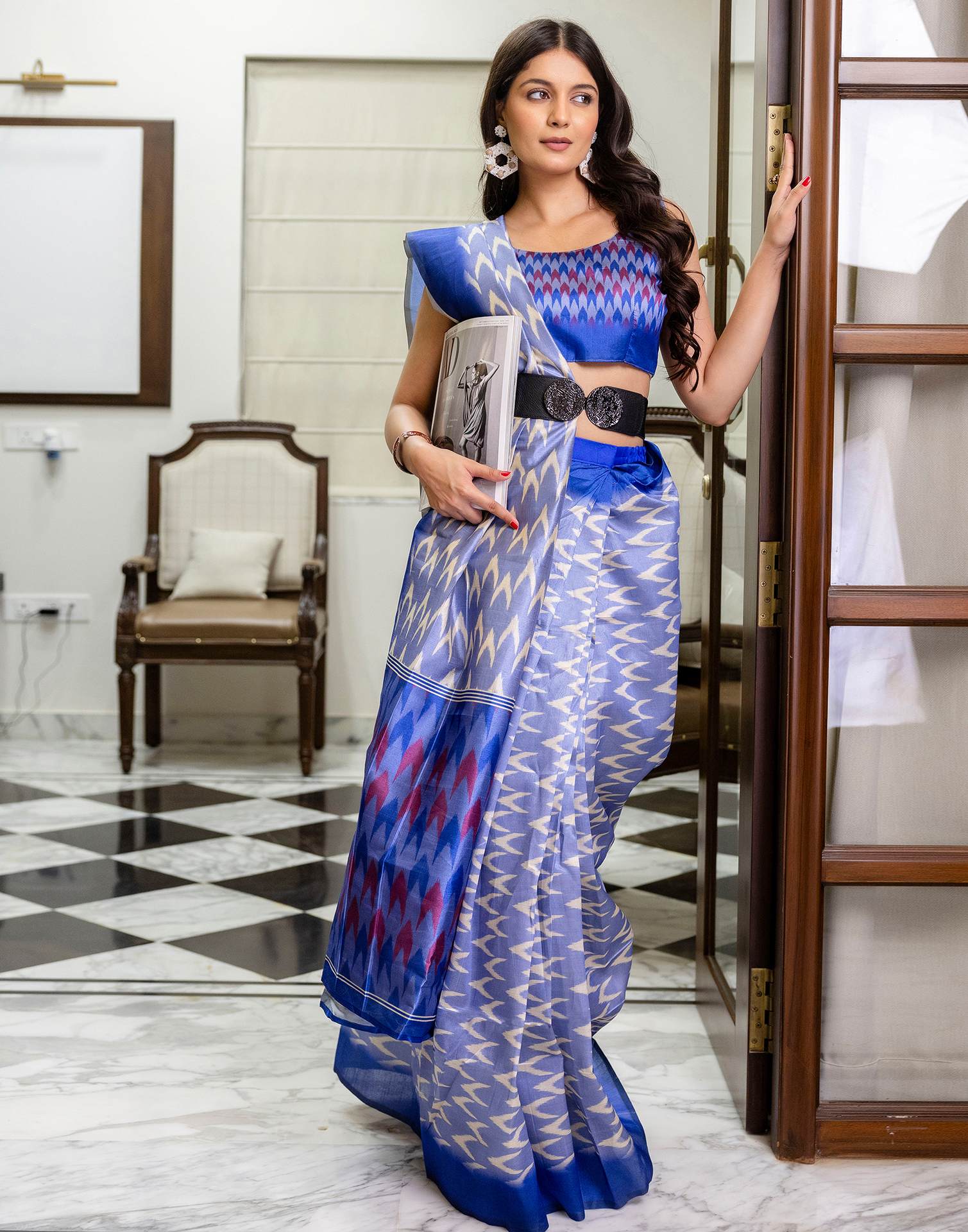 Ready To Wear Lavender Silk Ikkat Printed Saree