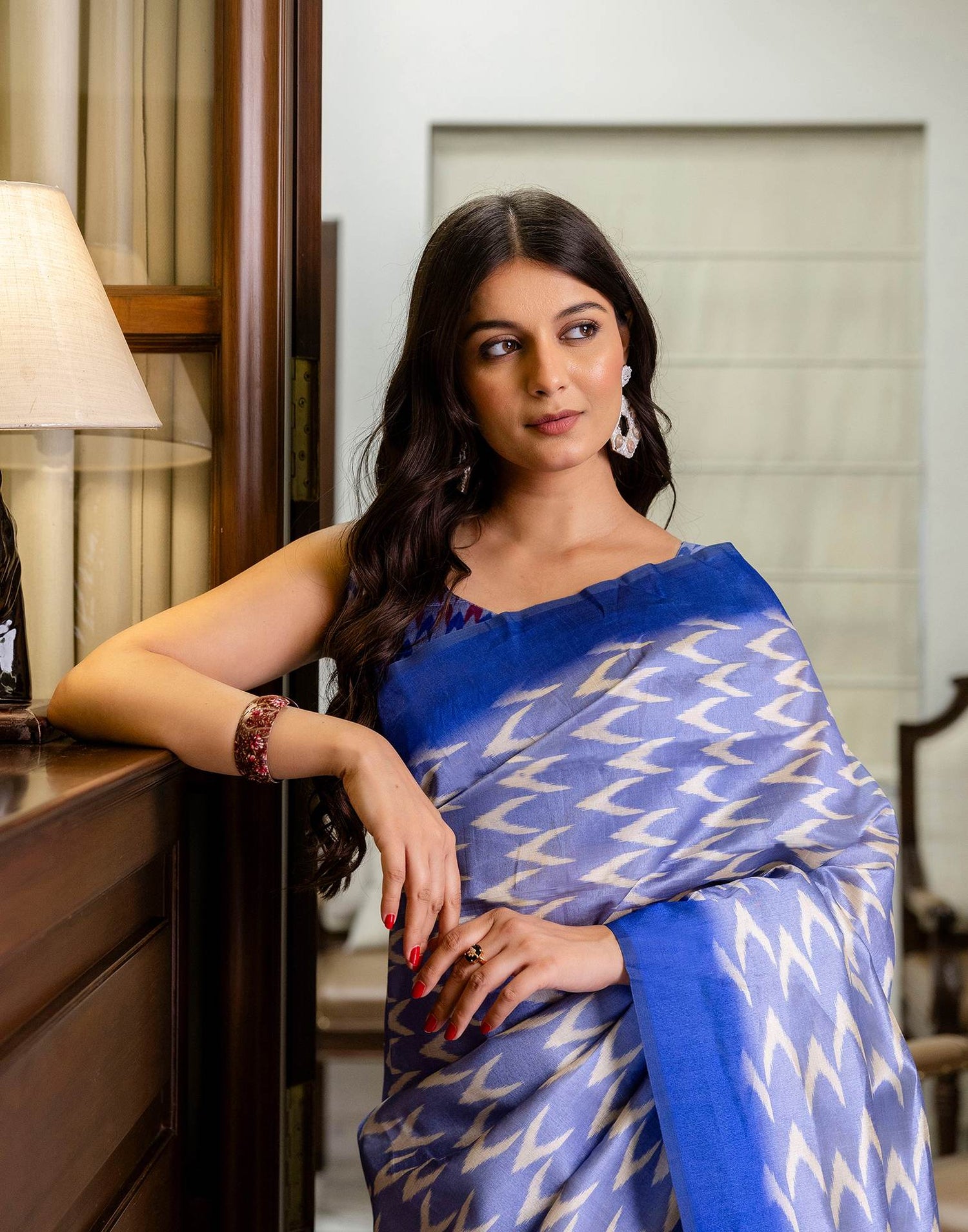 Ready To Wear Lavender Silk Ikkat Printed Saree