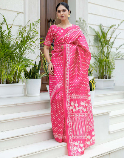Ready To Wear Pink Silk Printed Saree