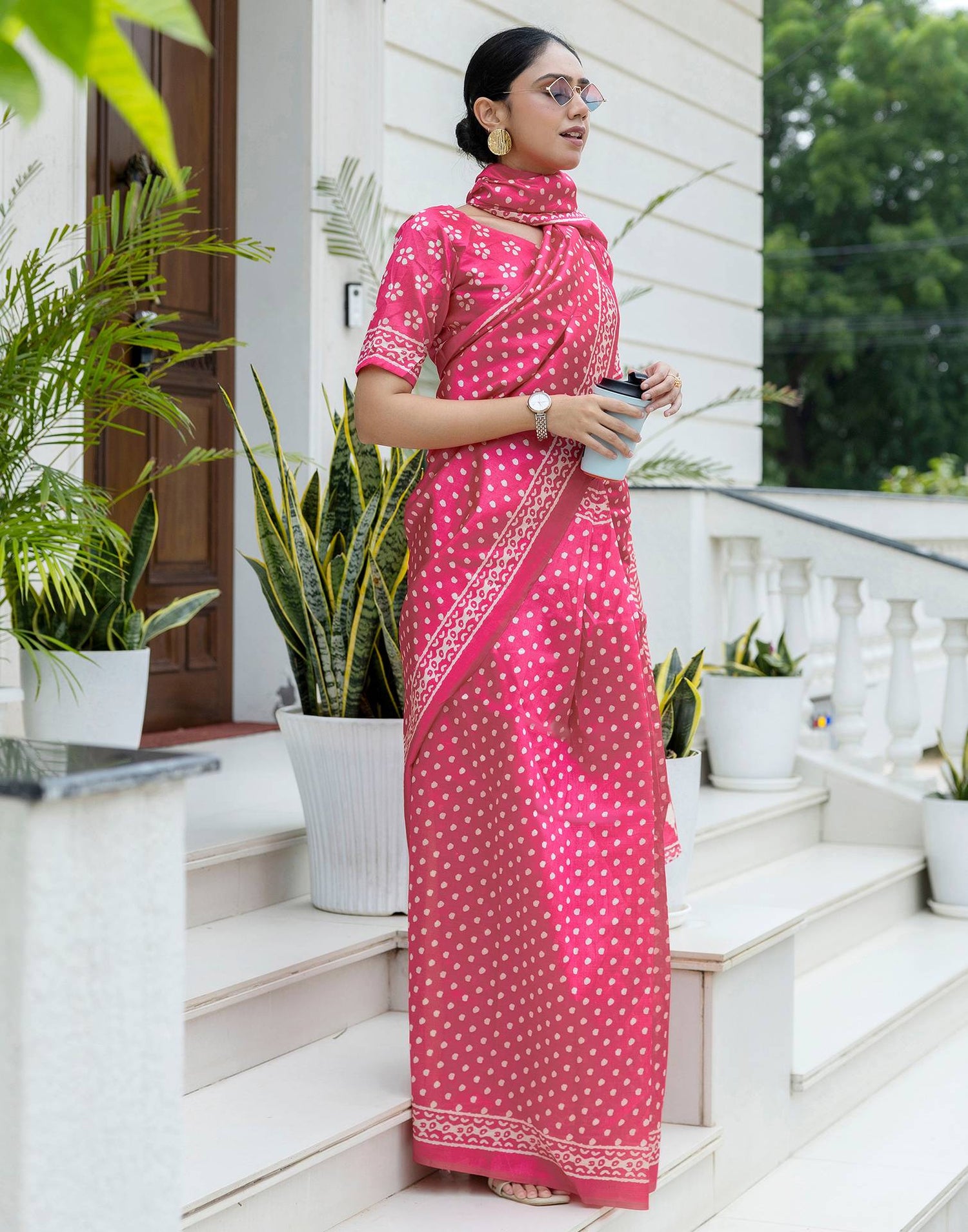 Ready To Wear Pink Silk Printed Saree