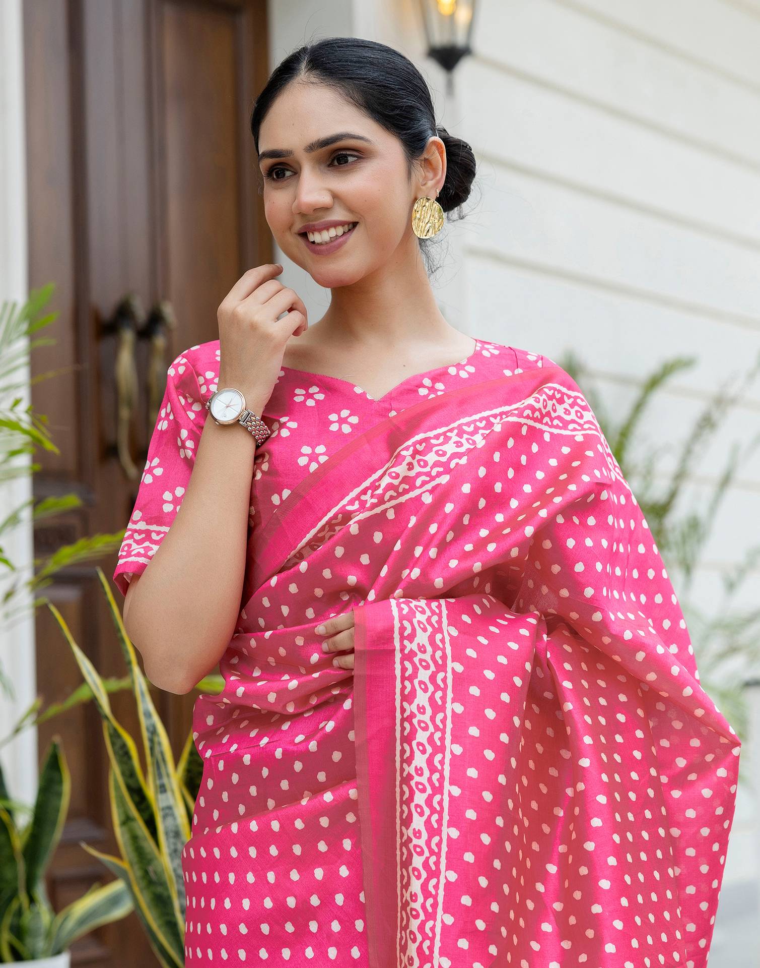 Ready To Wear Pink Silk Printed Saree