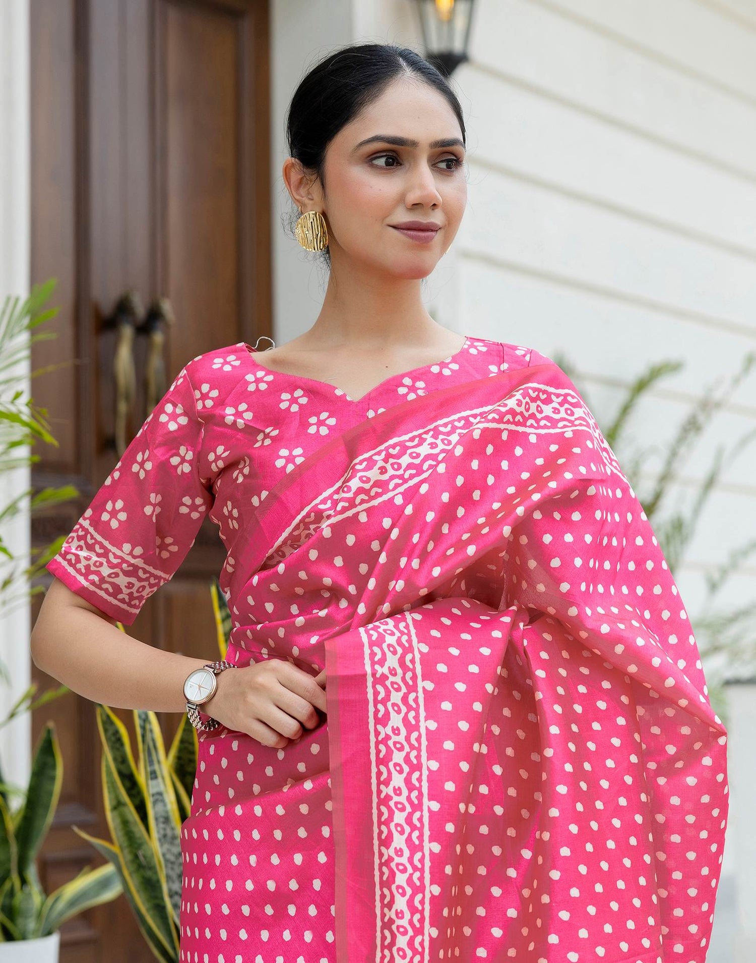 Ready To Wear Pink Silk Printed Saree