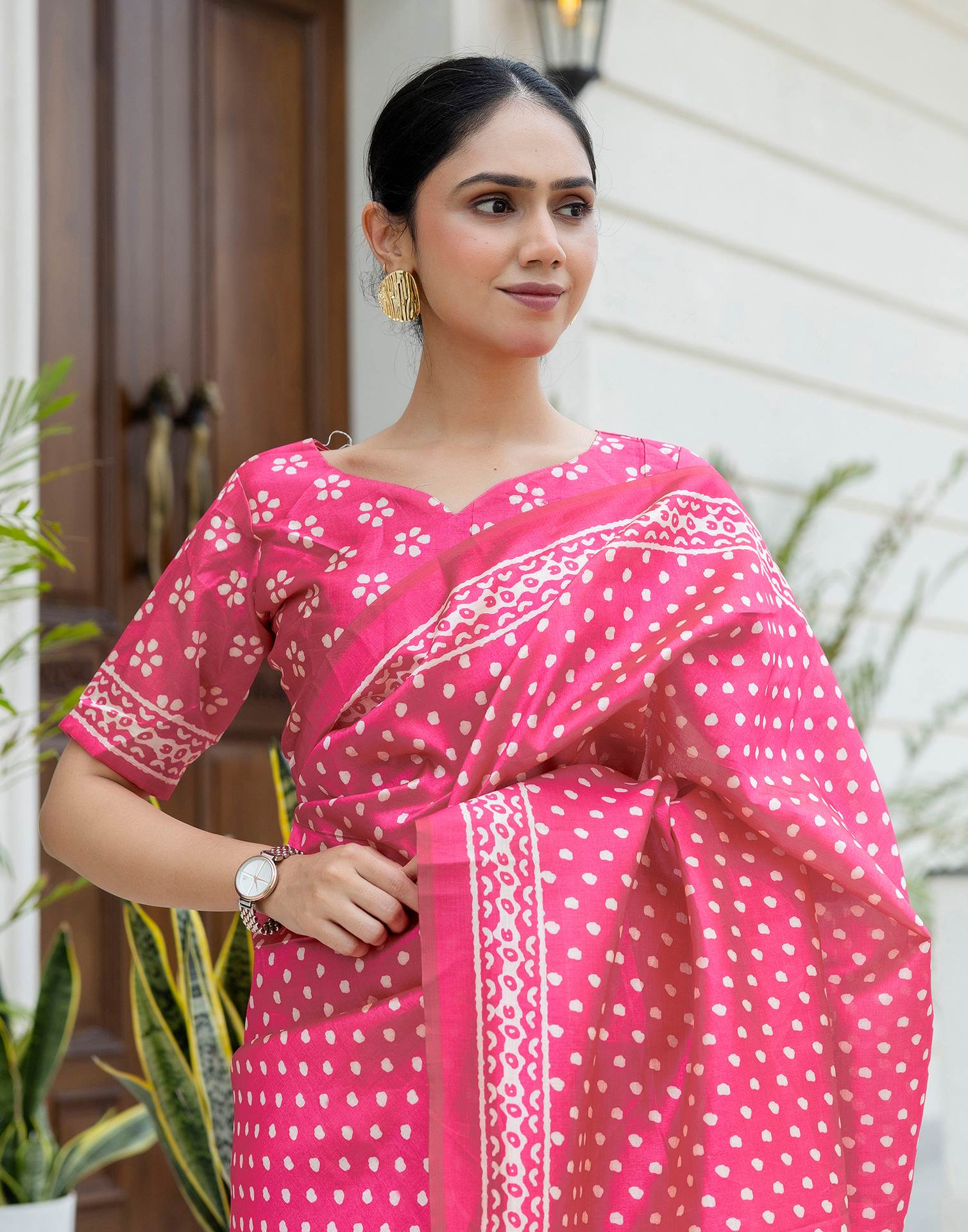 Ready To Wear Pink Silk Printed Saree