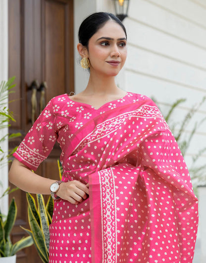 Ready To Wear Pink Silk Printed Saree