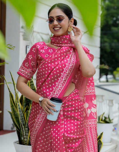 Ready To Wear Pink Silk Printed Saree