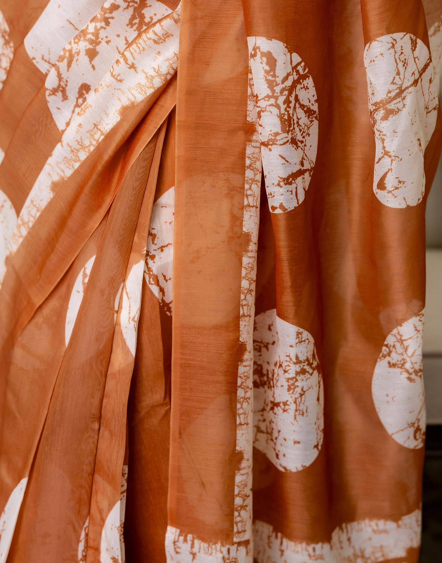 Ready To Wear Dusty Orange Linen Printed Saree