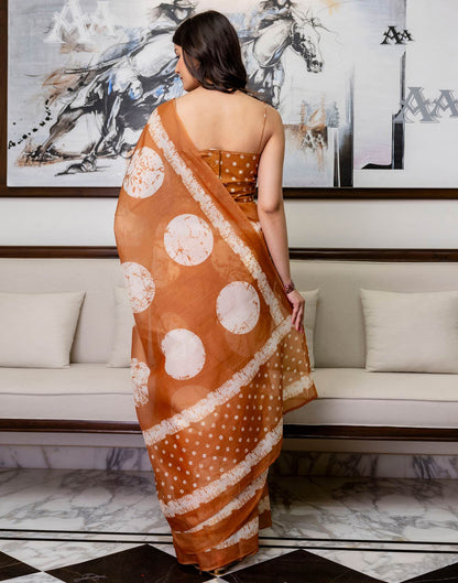 Ready To Wear Dusty Orange Linen Printed Saree