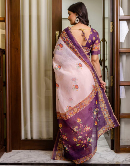 Ready To Wear Light Pink Linen Printed Saree