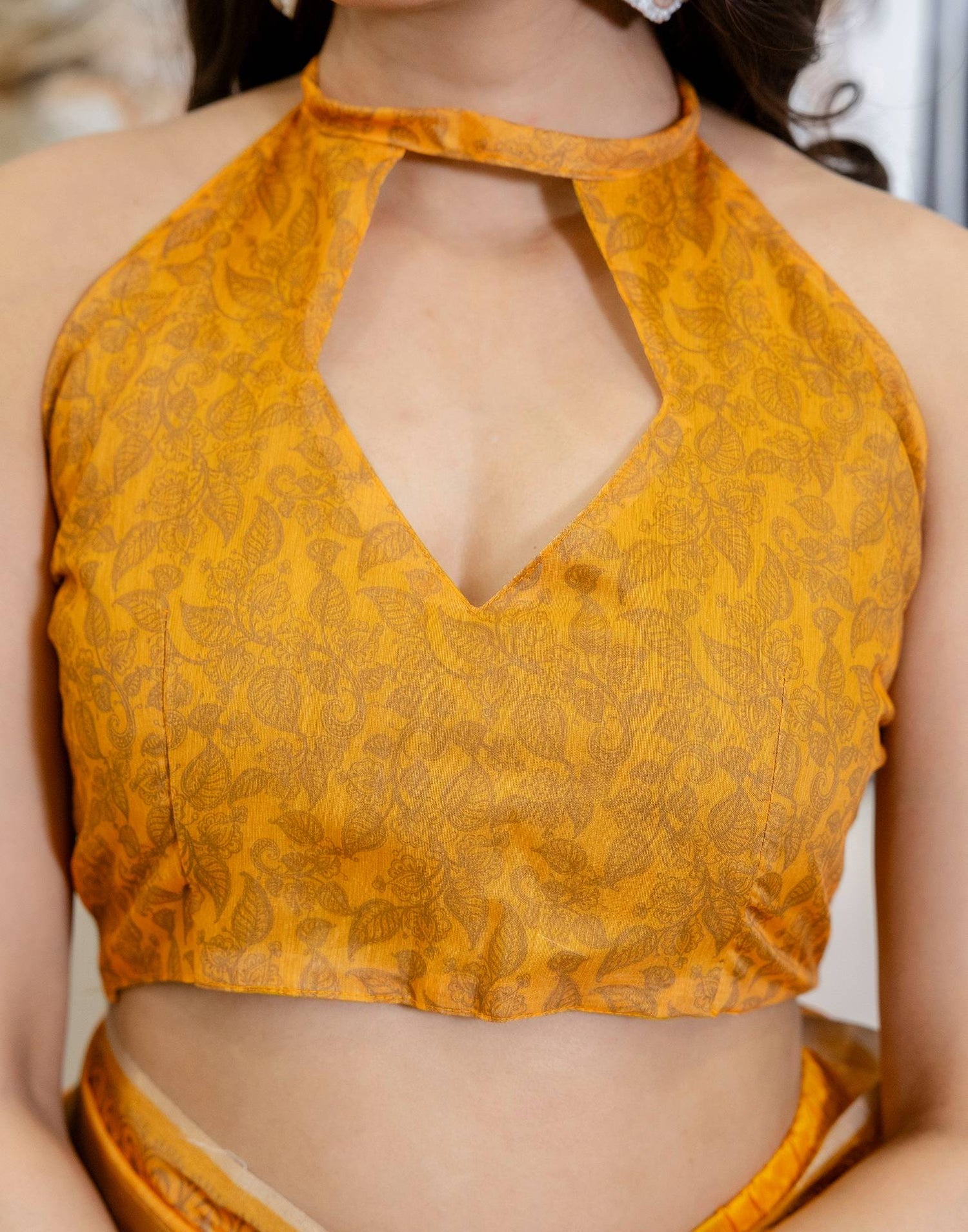 Ready To Wear Peach Linen Printed Saree