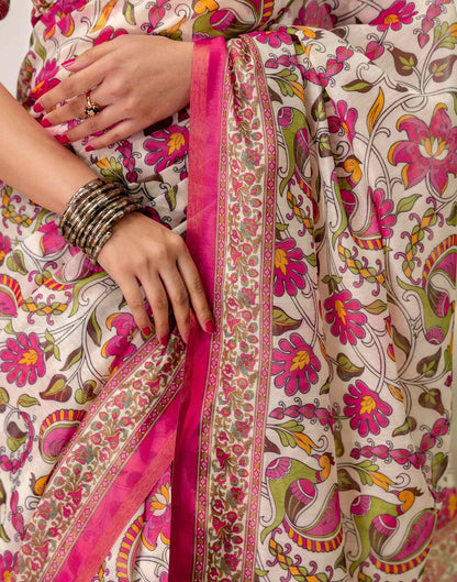 Ready To Wear Off White Linen Printed Saree