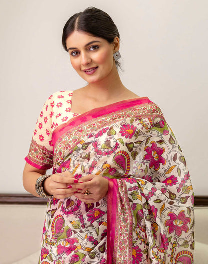 Ready To Wear Off White Linen Printed Saree