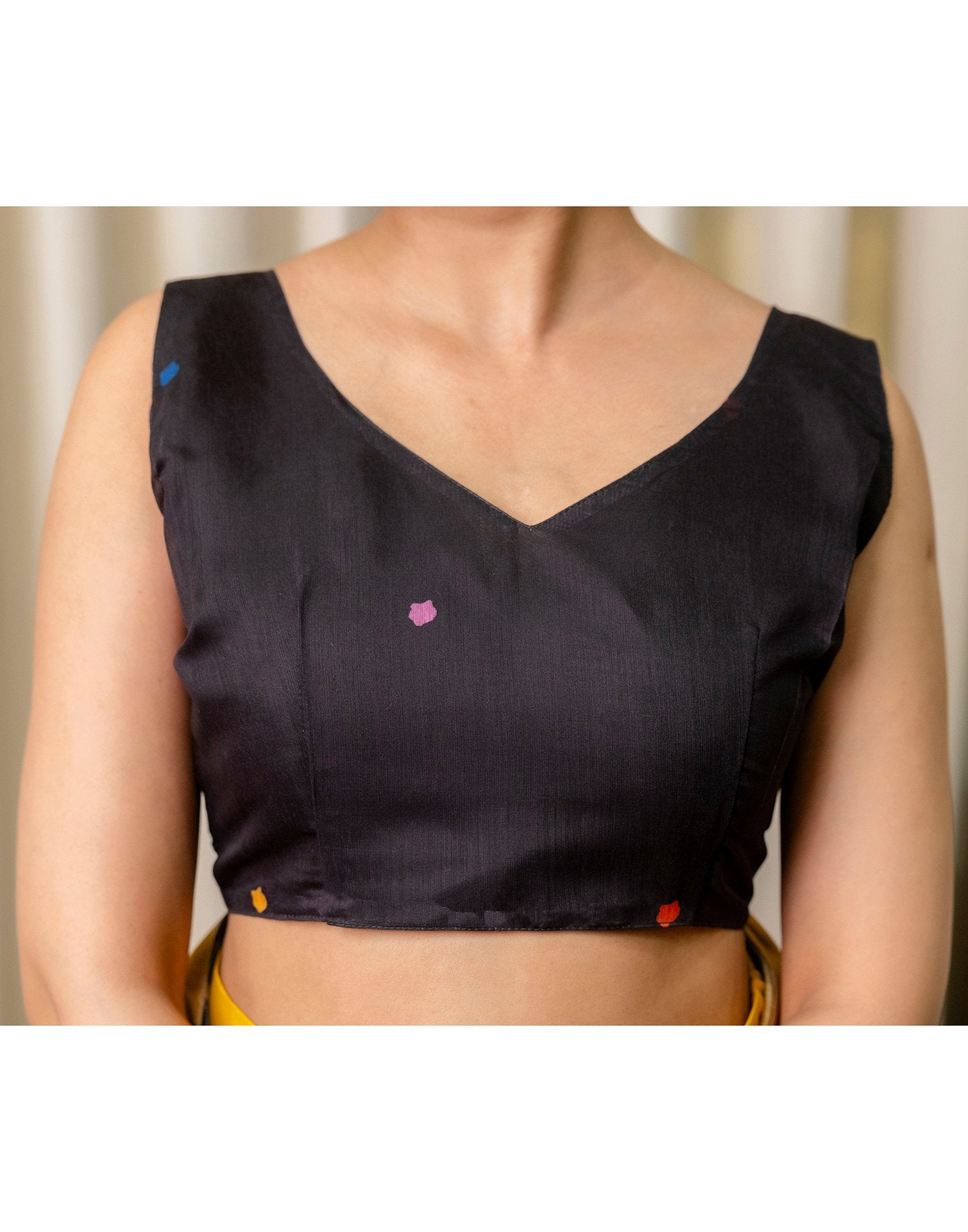 Ready To Wear Black Linen Printed Saree