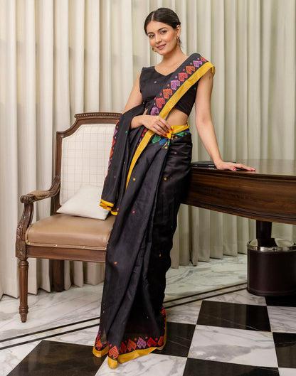 Ready To Wear Black Linen Printed Saree