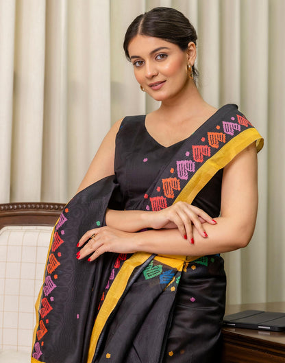 Ready To Wear Black Linen Printed Saree