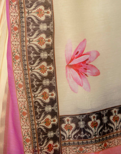 Ready To Wear Light Yellow Linen Printed Saree