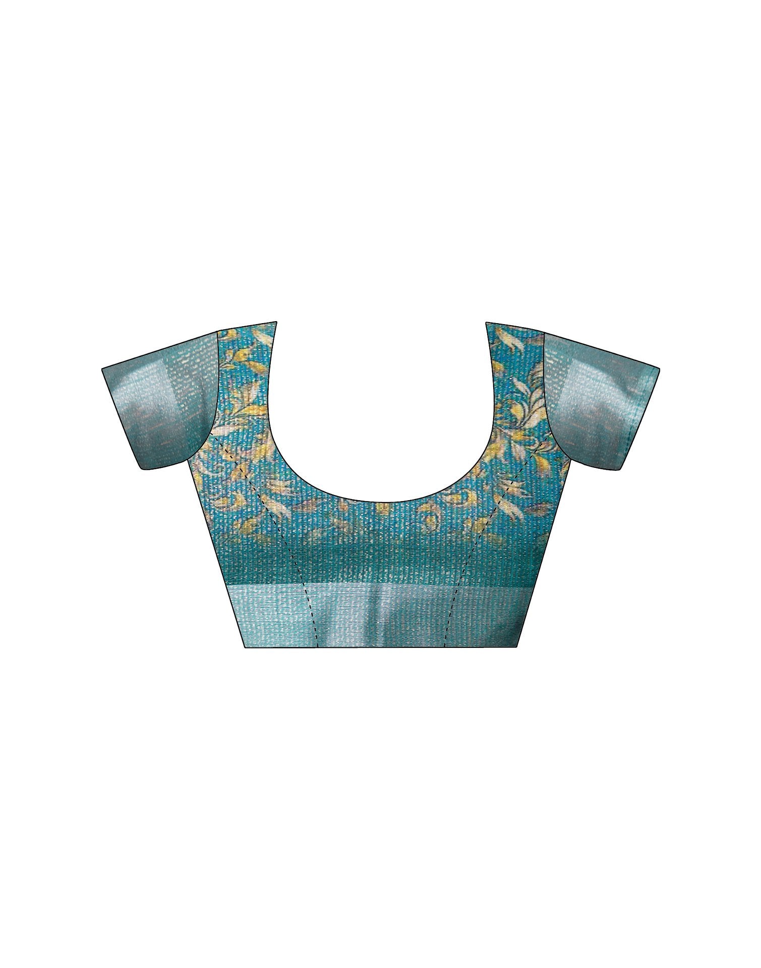 Ready To Wear Teal Blue Cotton Printed Saree