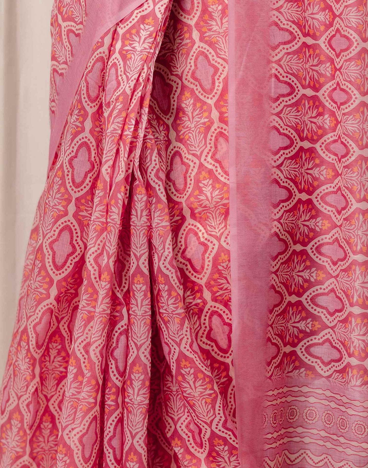 Ready To Wear Pink Linen Printed Saree