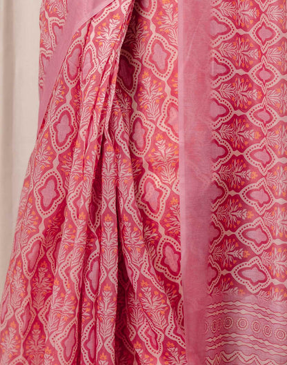Ready To Wear Pink Linen Printed Saree
