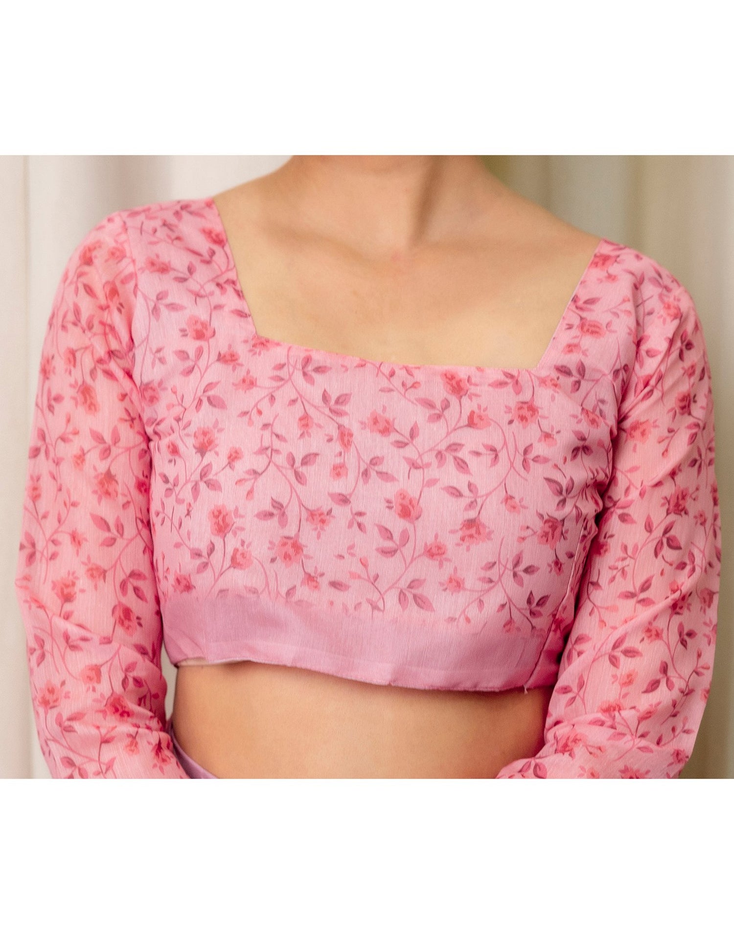 Ready To Wear Pink Linen Printed Saree