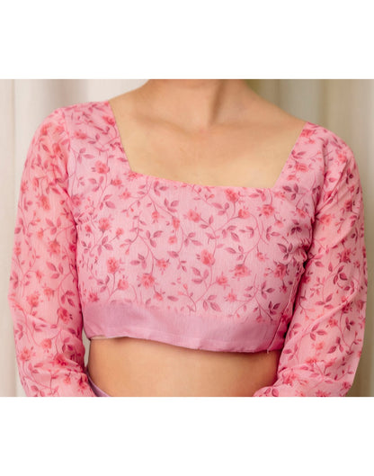 Ready To Wear Pink Linen Printed Saree