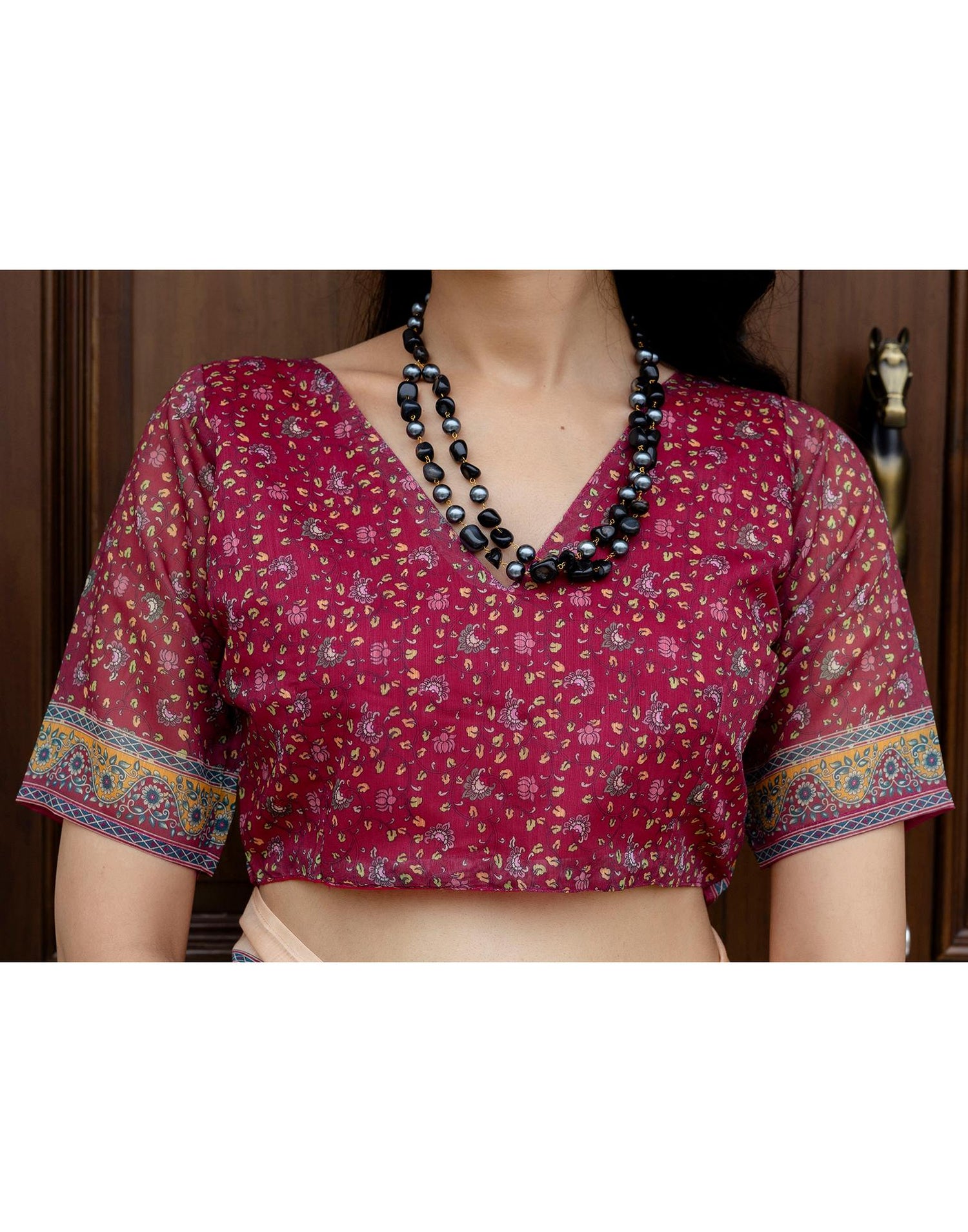 Ready To Wear Beige Linen Printed Saree