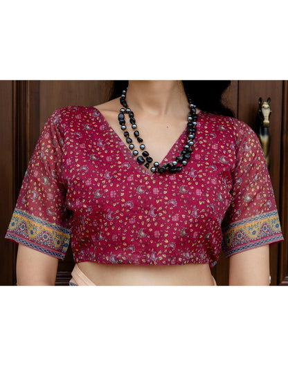 Ready To Wear Beige Linen Printed Saree